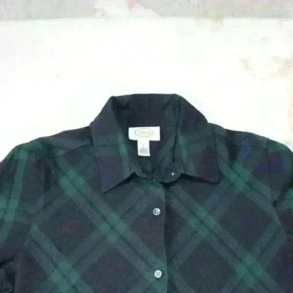 TALBOTS Blue Green Plaid Button Up Collared Blouse Long Sleeve Top Women Small - Picture 2 of 7
